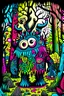 Placeholder: Monster for kids in the forest, multicolored, colorful, high contrast, coloring book style