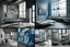 Placeholder: mood board for architectural graduation project and its a museum and the colors are blue and grey and the furniture for a paintings museum and show the color shades