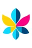 Placeholder: simple, angular, symmetrical flower logo with 3 petals of cyan magenta and yellow colour