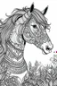 Placeholder: create a 2d black outline, "horse coloring book for girls", coloring page, low details design, black contour, coloring page design, simple background, colorful , card style, coloring page for girls, white background, sketch style