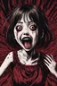 Placeholder: Petit woman with rare eyes, weird pose, fullbody, face distorted with pain, screaming, tears, Junji Ito style, darkred tones,