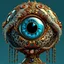 Placeholder: Expressively detailed and intricate 3d rendering of a hyperrealistic “steampunk eyeball”: front view, symetric, organic, dripping colorful paint, tribalism, pillar, gothic, shamanism, cosmic fractals, dystopian, dendritic, stylized fantasy, mati klarwein, artstation: award-winning: professional portrait: atmospheric: commanding: fantastical: clarity: 16k: ultra quality: striking: brilliance: stunning colors: amazing depth: masterfully crafted.