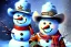 Placeholder: Impressionism, Romanticism, acrylic paint, pastel colors, cowboy snowman, Fine detail, Fine art