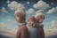 Placeholder: Surreal painting of 2 girls with woollen hats, the sky in the background