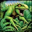 Placeholder: fantasy 90's tcg art of fantasy venus flytrap monster in jungle