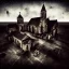 Placeholder: aerial wide view contemporary crime fiction, old stone church, French village at night, big sky, templar seal, occultism, dark, night, epic illustration, color wet plate , album music cover