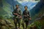 Placeholder: Japanese 1920 oil painting FEDRA from TLOU and the CRM from TWD but as Vietnam men soldiers in the mountains far away from the scenery