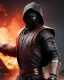 Placeholder: Noob Saibot mortal combat 11, action, focus, volcano, darkness, heat, 8K, photorealistic rendering