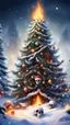 Placeholder: Christmas tree snow , Merry-x-mas decoration, tree, cartoon, Underworld, fire and smog, Skull,universum