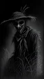 Placeholder: pencil drawing of a scarecrow. Spooky, scary, halloween, realistic, black paper