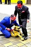 Placeholder: The head of the Syrian interim government in the body of a dog being dragged by a Turkish citizen.