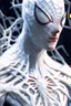 Placeholder: The epic 3D portrait of Spider-Man, dressed in white attire and adorned with gorgeous and surreal intricate details , wide-angle view , Half body composition , shinycinematic , artstation
