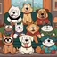 Placeholder: anthropomorphic dogs, South Park characters with dog faces sitting on couch, cute dog faces, cartoon art, by Tre Parker and Matt Stone, humorous, South Park Show aesthetic.