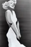 Placeholder: Painting, photorealistic, Marilyn Monroe, front view medium shot ankle-length white dress, white high-heeled shoes standing over a subway grating, dress billowing up, face slightly turned to the right arms holding the dress down, style of The Seven Year Itch