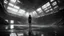 Placeholder: dark, wet, mysterious gigantic old futuristic sci-fi hangar, very high ceiling, girl levitating, photographic, black and white