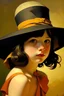 Placeholder: Young girl with a large cap, Jack vettriano style