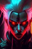 Placeholder: cyberpunk, glowing implants, angel, two pupils, four eyes, glowing red eyes, black metal skull, elf ears, black mantle, vampire fangs, white hair, emotion of rage, hard-edge style, neon lights,highly detailed, high details, detailed portrait, masterpiece,ultra detailed, ultra quality