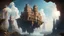 Placeholder: a palace floating in the sky, beautiful, majestic, futurstic, rocky,