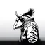 Placeholder: side silhouette of a cow with a mowhawk wearing a leather jacket, black and white vector