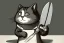 Placeholder: Cat smiling with a bloody knife. Illustration.