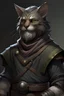 Placeholder: grey scruffy old man Tabaxi khajit with wizened beard with crocked and bent whiskers scout rogue wearing leather armor