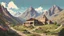 Placeholder: Vector Mountain. .شیخ. مکتب نقشبندی. Iran. ایران. کردستان. Naqshbandi. Monastery. Kurdistan. Stone house school. Students of jurisprudences. Old home school. Iran. 2D animated. 1900 AD. Digital painting, inside. Minimal.