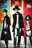 Placeholder: Design a detective book cover for teenagers. A teenage punk girl-detective in the centre, one boy on her left, and one on her right are on the town street. Black cat. Banksy style, pop art style, mysterious atmosphere,