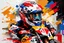 Placeholder: abstract oil brush datailed painting, helmet MotoGp collection in garage. by DEREK GORES black-red-gold. artistic style Willem Haenraets , datailed -high resolution, Afremov, colorful in Kal Gajoum style