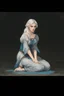 Placeholder: Dnd character on her knees. A female Aaismar twilight cleric with white hair and blue eyes, wearing gray robes. Etreal, beautiful, sexy, off shoulder dress