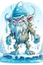 Placeholder: fantasy cartoon style illustration: mischievous Snow Troll. The troll is big, burly creatures with icicles hanging from his long, pointy nose.