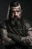 Placeholder: portrait of a dwarf with black hair wearing chainmail and tattooed arms