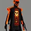 Placeholder: futuristic cyberpunk wired skull orange smoke samurai