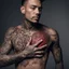 Placeholder: man with light skin with the entire cardiovascular system tattooed, nikon 70mm lens, photo, professional studio photo, very real