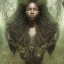 Placeholder: 4K. Ultra real photo.three black women. Three Dark skin black women .three women. A mother. Two black daughters . A mother with her children. three young black women. wood nymphs emerging from the forest. Her hair looks like vines. Dreadlocs. Her skin is the colour of dark soil. Her skin looks like tree bark. Her clothing is made of vines, grass and leaves.