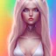 Placeholder: girl nude, cute, beautiful, long blond hair,blue eyes rainbow hair, rainbow dress, close up portrait souriant