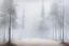 Placeholder: A silver colored foggy forest with a basketball court painted by Qiu Ying