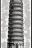 Placeholder: coloring book page of leaning tower of pisa, monochrome