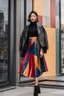 Placeholder: full body Spring 2024 Women's Pleated Skirt Fashion and Color,modern city scape,