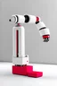 Placeholder: red, white and grey colored 2 arm robot that can pick up multiple products at the same time and is on a slider