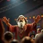 Placeholder: cartoon, anime, saddam husssain as cult leader hippie on stage raised hands having fun in a festival in the 60s, goa psy ambient in the style of vangelis and fsol, source vibrations, bokeh like f/0.8, tilt-shift lens 8k, high detail, smooth render, down-light, unreal engine, prize winning