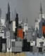 Placeholder: A gray mechanized city with digital screens painted by Clyfford Still