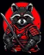 Placeholder: racoon samurai with a katana, into an armor, red black colors,