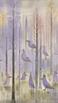 Placeholder: A light palish violet foggy forest with birds painted by Paul Klee