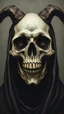 Placeholder: Bosch painting style , a portrait of an old wicked skull , her eyes all gray and are open wide , her mouth is ope like screening .