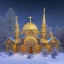 Placeholder: Greek Orthodox Church, decorated with intricate stone carvings, on a snowy night, golden crosses on tops, white light inside, many different color northern lights, full moon over mountains, 10 second long exposure, highly detailed, ultra reallistic, oil on canvas, cinematic lighting, colourful,long exposure, good atmosphere, by Jacek Yerka, Thomas Kinkade, Caspar David Friedrich.