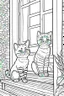 Placeholder: kids coloring page, Cats on the porch, cartoon style, thick lines, low detail, no shading