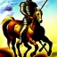 Placeholder: portrait of a Warrior wearing plate armor riding a horse with a sword boris vallejo Style