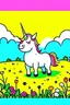 Placeholder: kids illustration, a cute unicorn playing in field, cartoon style, thick line, low details, vivid color