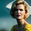 Placeholder: Eva Herzigova has angel wings. She has beautiful eyes, Her hair flies in the air. with yellow flowers for hair, closed eyes, rtx, reflection, 8k, glow, winning photography, caustics