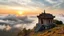 Placeholder: A quiet, ancient temple on a mountainside at sunrise, surrounded by clouds and overlooking a peaceful valley. Photographic quality and detail, award-winning image, beautiful composition.